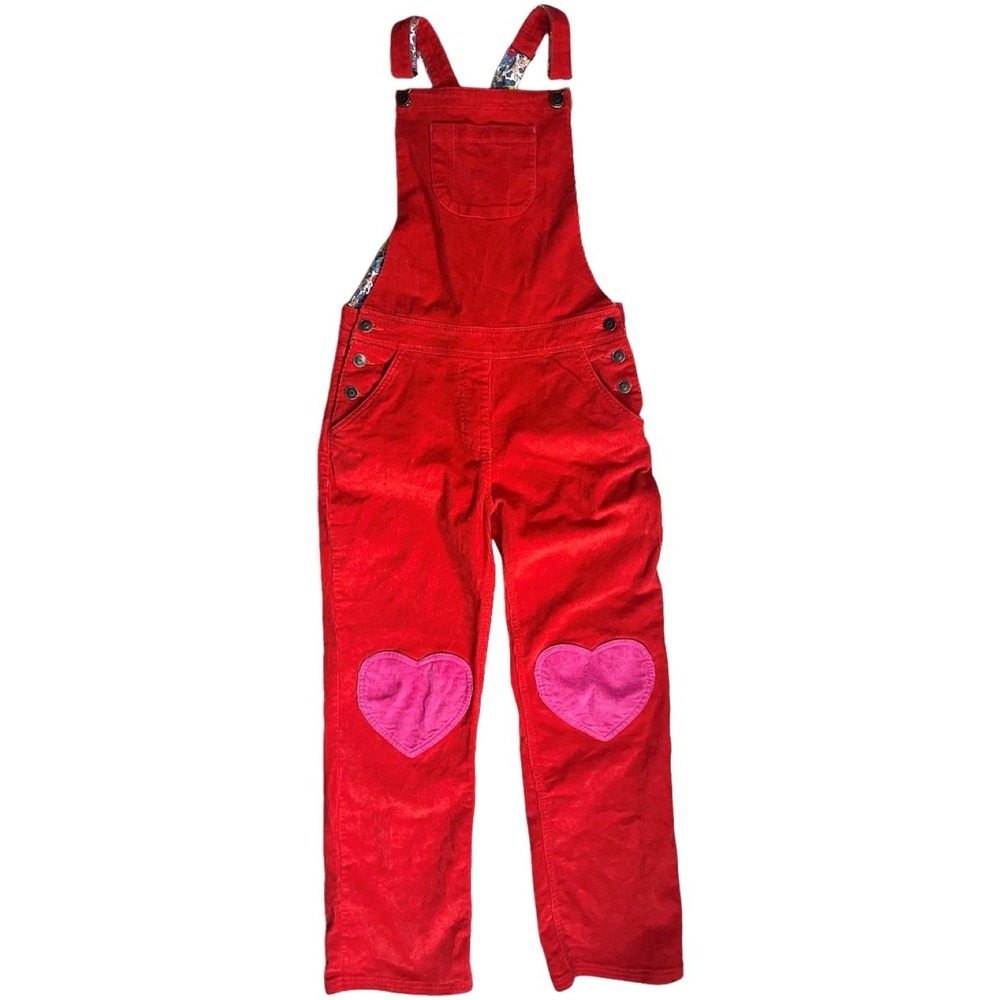 Mini Boden Red Corduroy Heart Overalls Girls 13 14 LN Pants Cotton